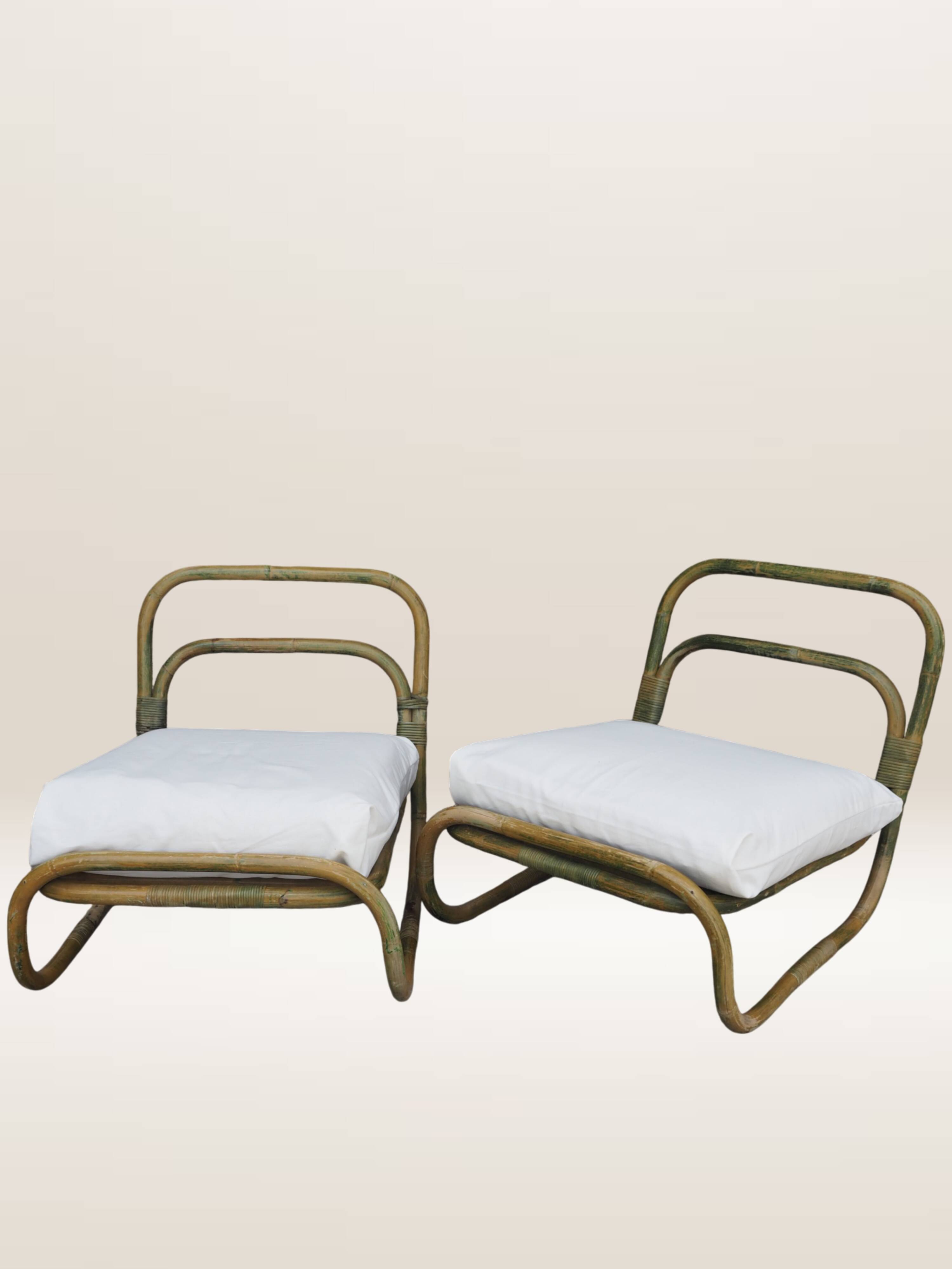 Pair of curved bamboo armchairs