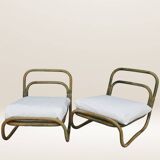Pair of curved bamboo armchairs