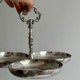 antique tripartite dish with carved handle