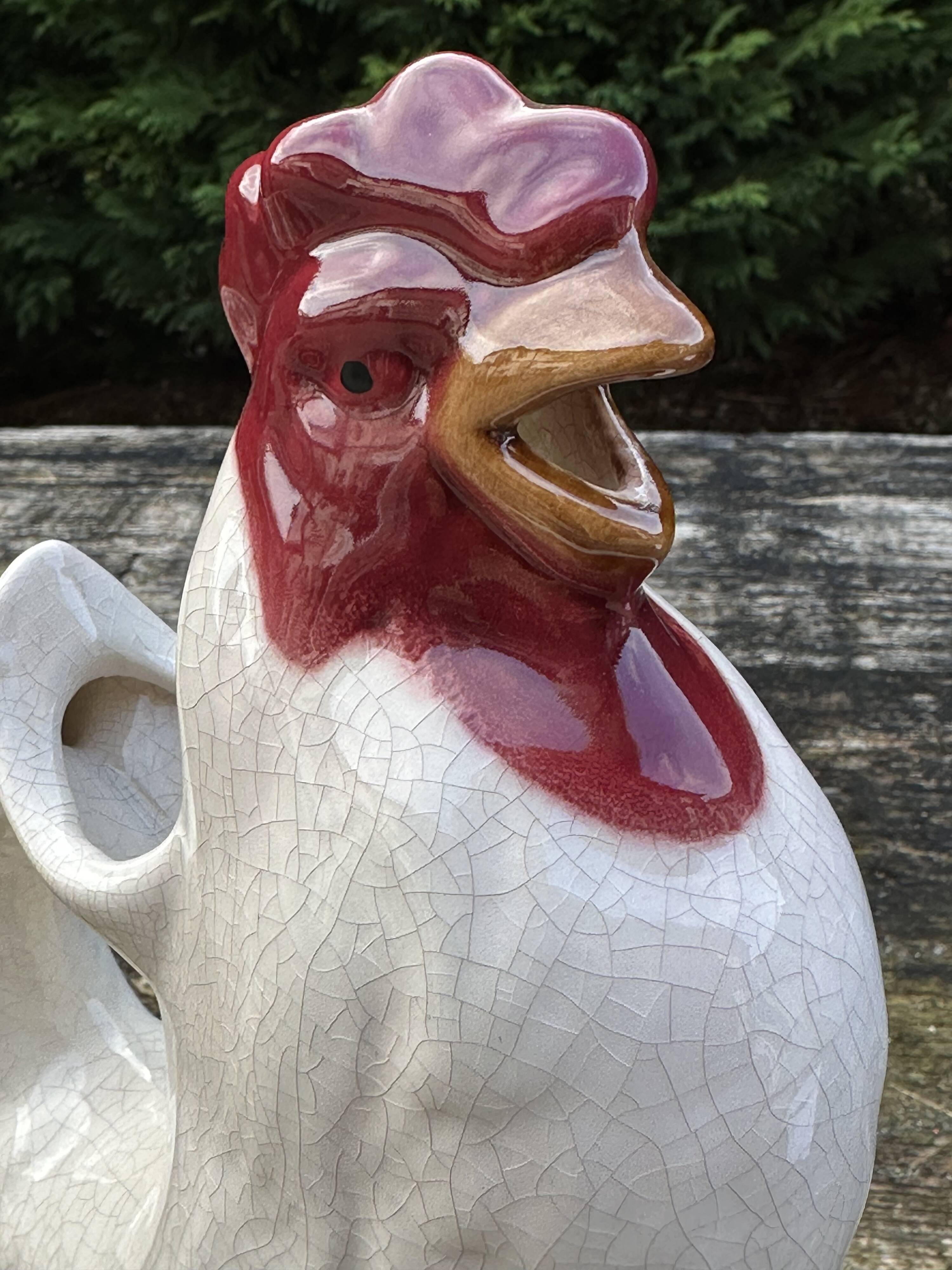 Rooster pitcher in cracked ceramic Art Deco style