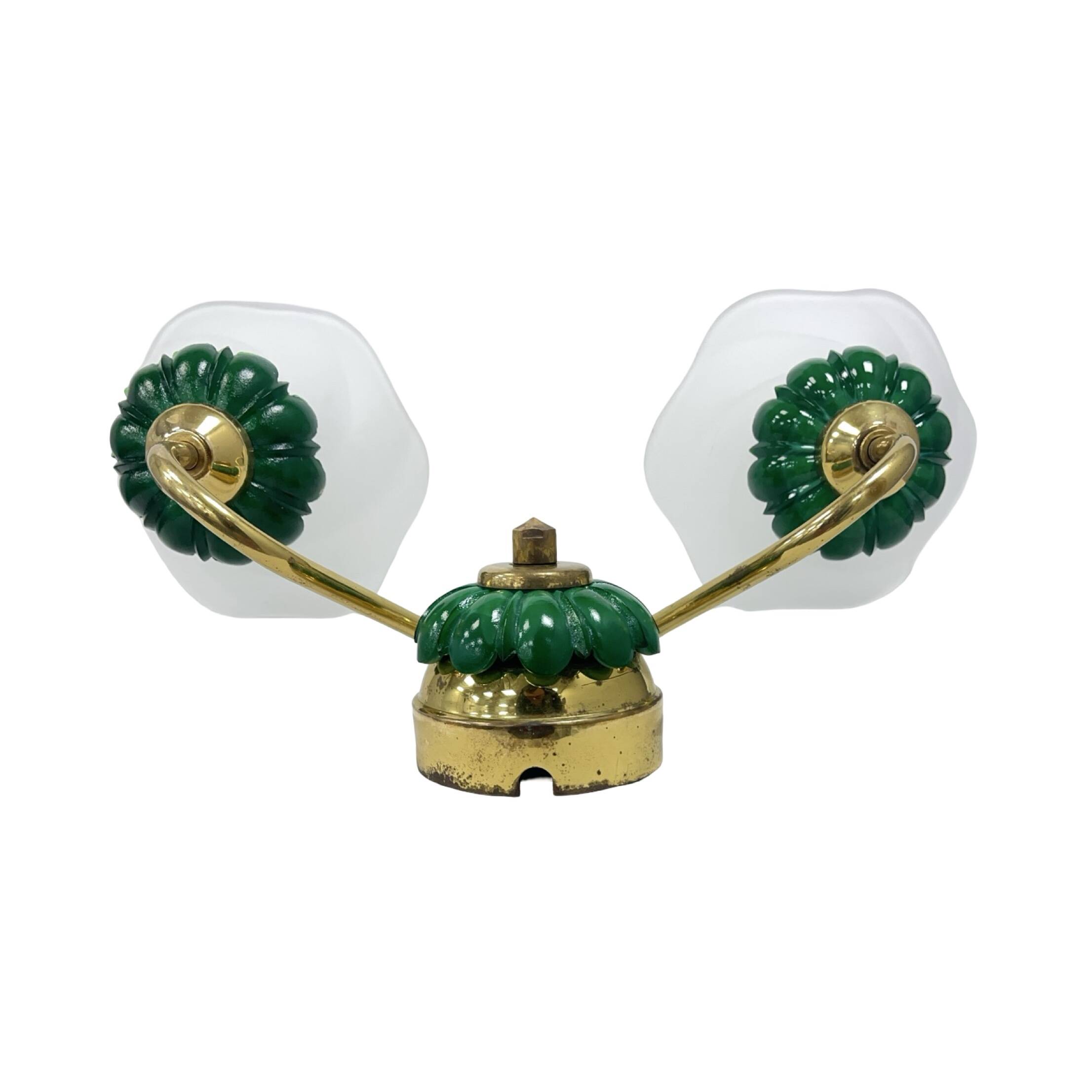 Preciosa double wall lamp | czechoslovakia 1980s | malachite glass | brass