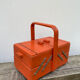 Orange wooden sewing box 1960 1970