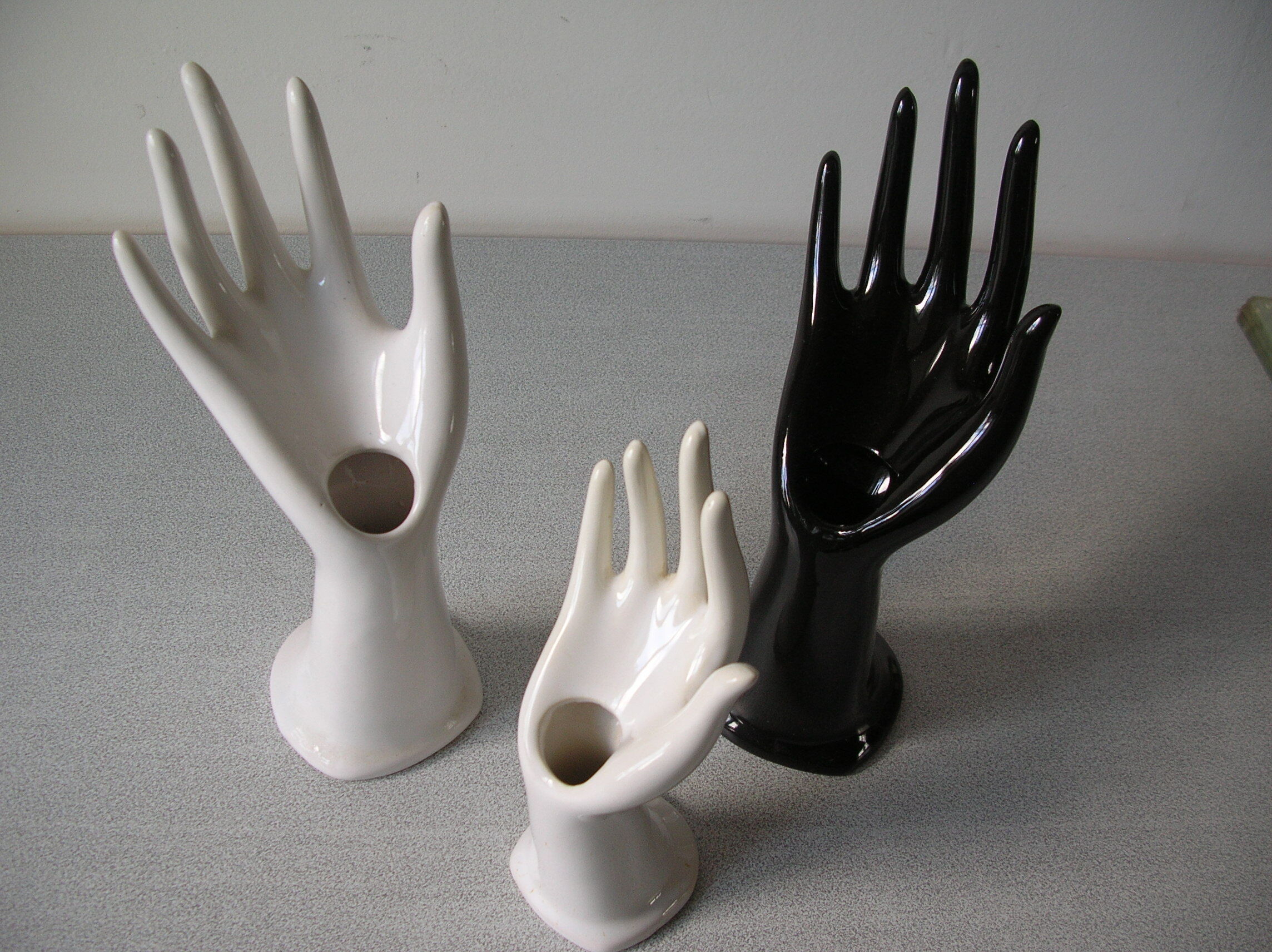 Set of 3 old 1970s ceramic hand-shaped soliflores