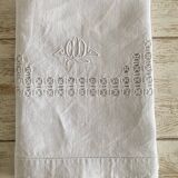 Antique tablecloth, English embroidery and "CD" monogram - 120x75 cm - Linen