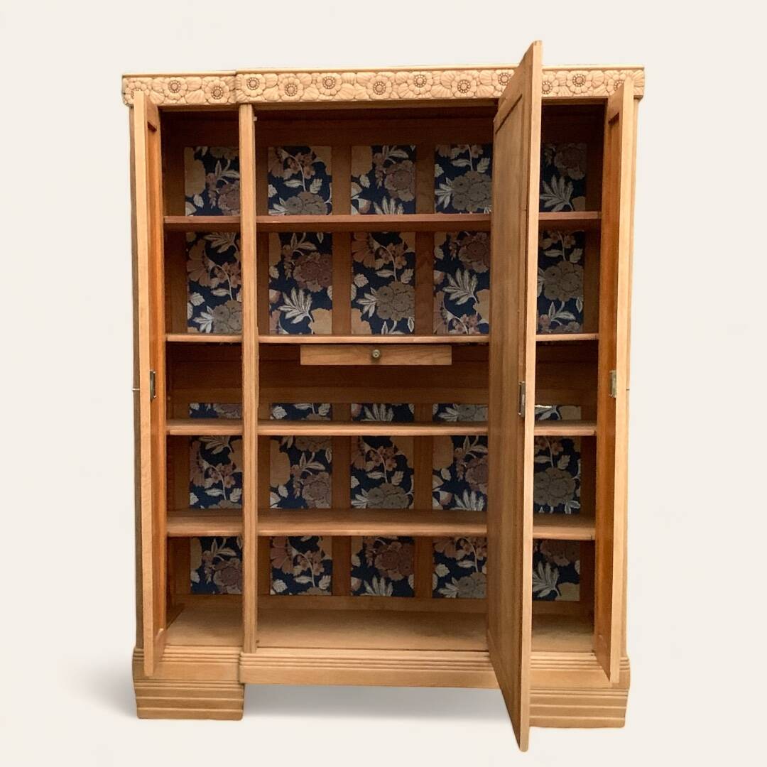 Parisian Art Deco style wardrobe in solid raw oak, 1950