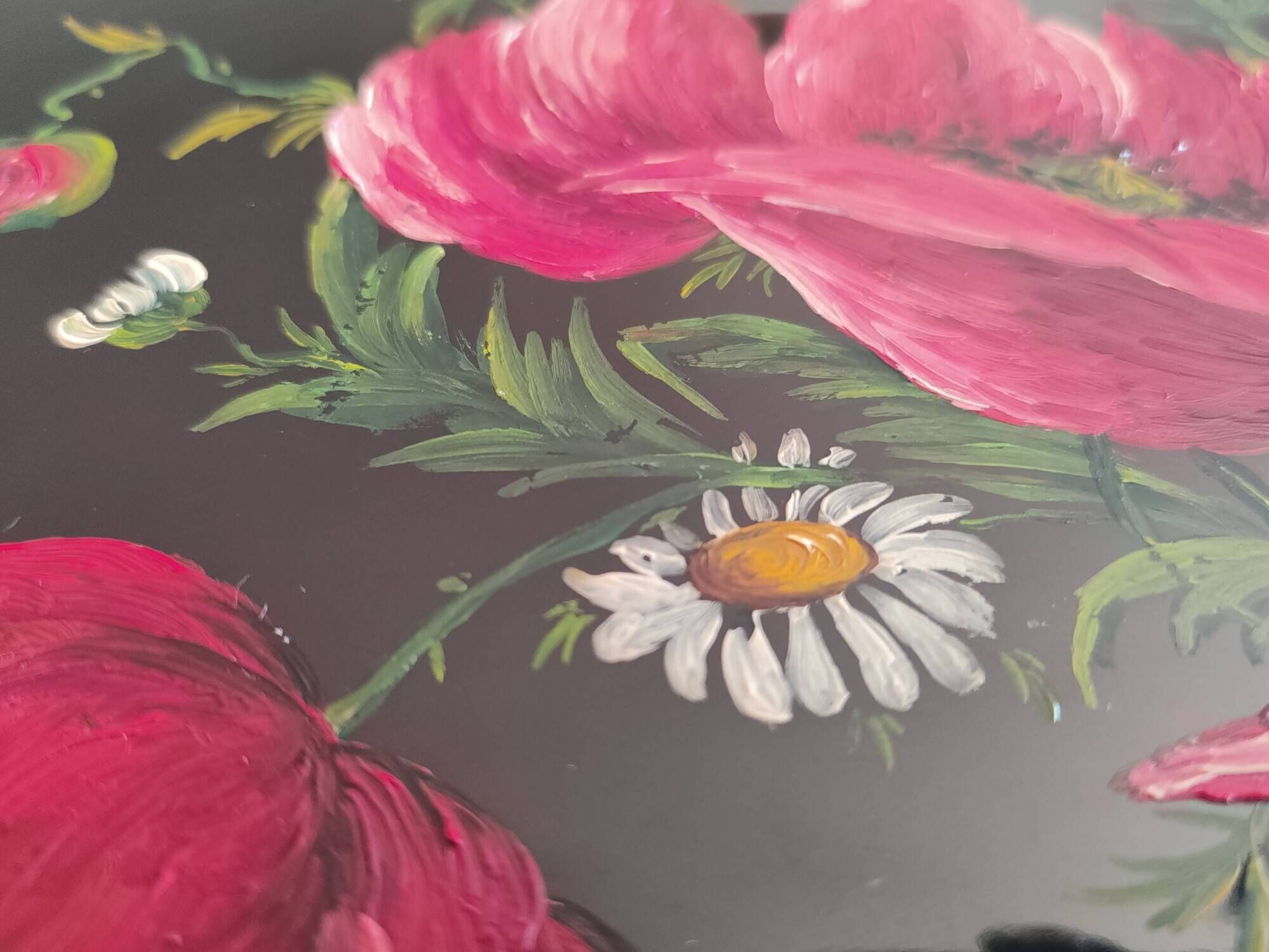 Authentic Longwy dish Black enamels poppy decoration Louis Valenti 1960
