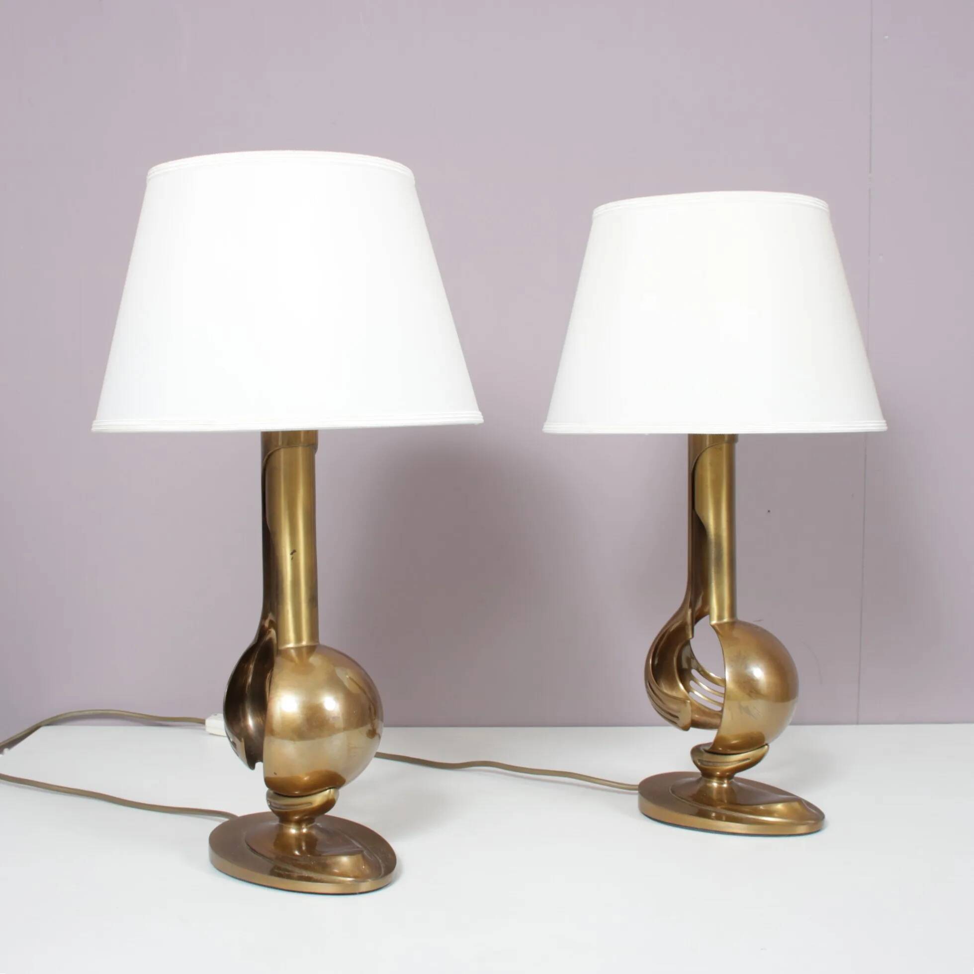 1970s pair of brass table lamps from France