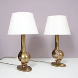 1970s pair of brass table lamps from France