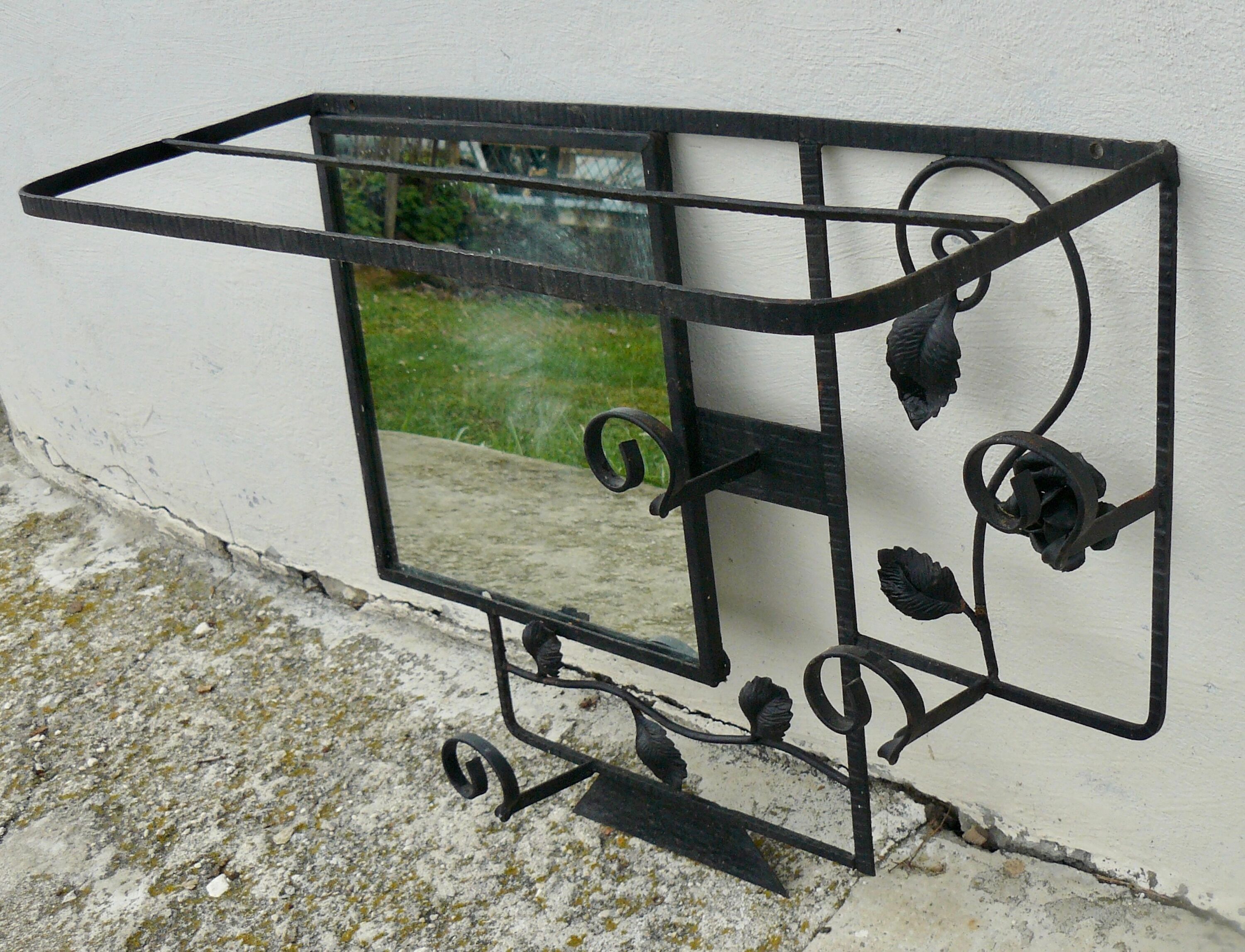Art Deco wrought iron coat rack and mirror