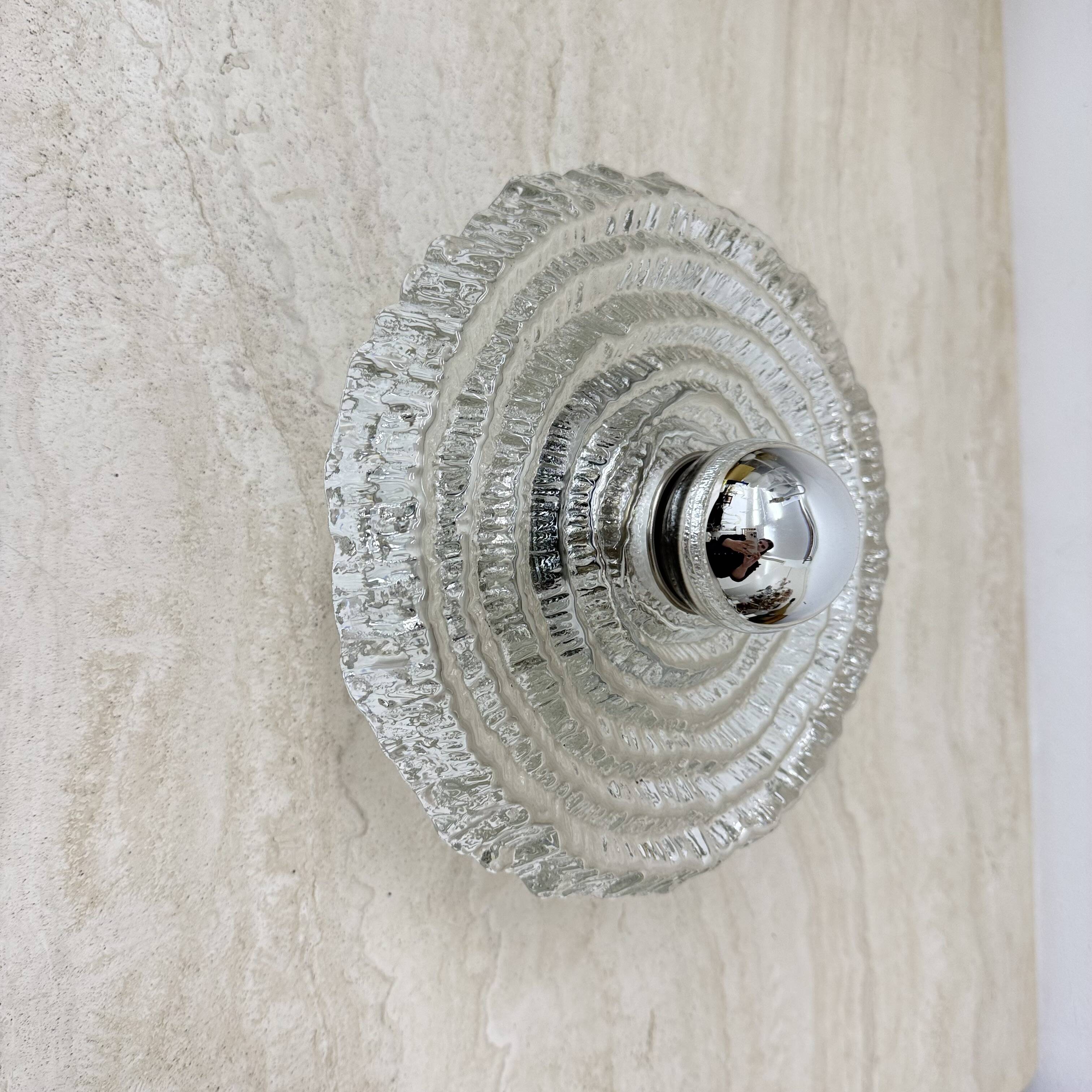 Thick Structured Ice Glass Wall Light Flush Mount by Peill & Putzler , 1970