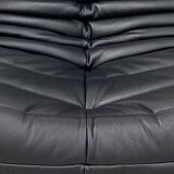 French Togo living room set in black leather by Michel Ducaroy for Ligne Roset, set of 3