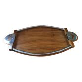 Grand plateau art déco bois et métal chromé