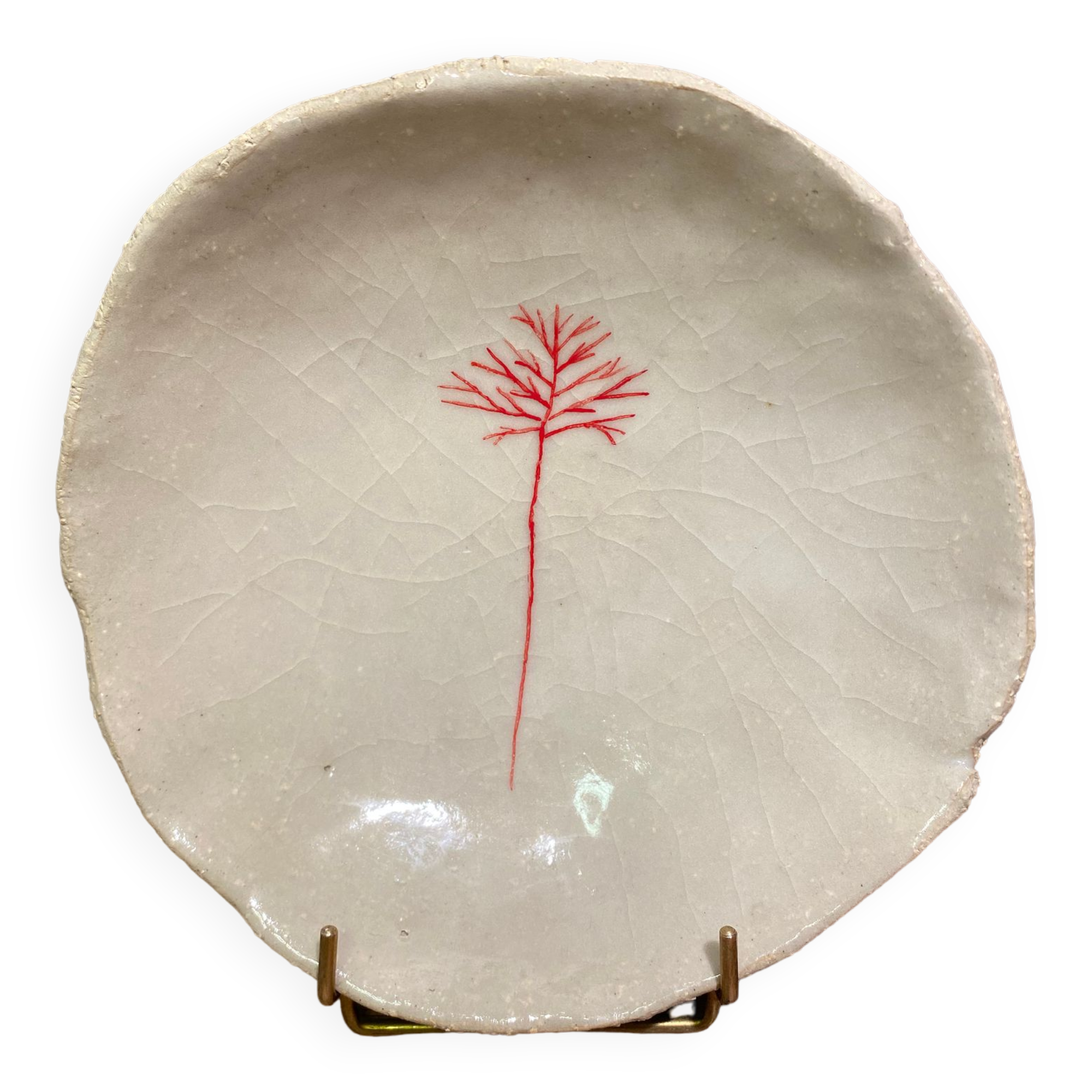 Hollow cut, hollow dish signed in ceramic Raku Japan