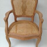 Ancien fauteuil coiffeur bois et cannage