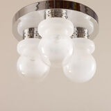 Italian chrome and Murano glass Mazzega flush mount ceiling light.