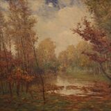 Italian painting landscape signed and dated from the 20th century