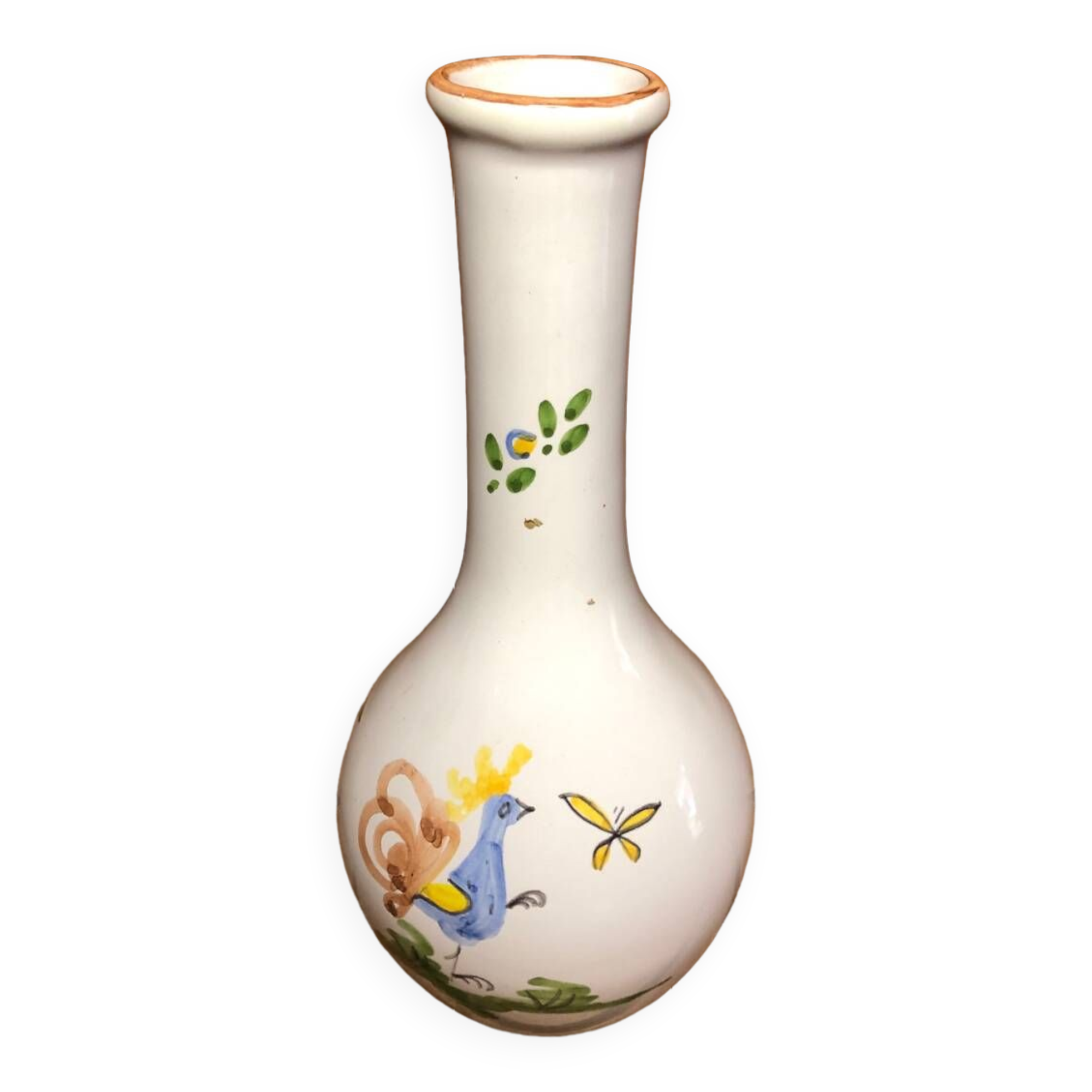 Old Vase Soliflore MOUSTIERS White Ceramic Vintage Painted Decor #A484