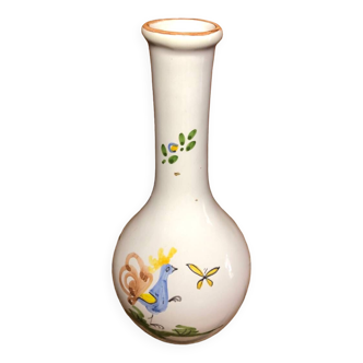 Ancien Vase Soliflore MOUSTIERS Céramique Blanche Décor Peint Vintage #A484