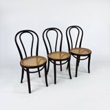 Ensemble de 3 chaises de café en bois courbé et cannage, 1970s