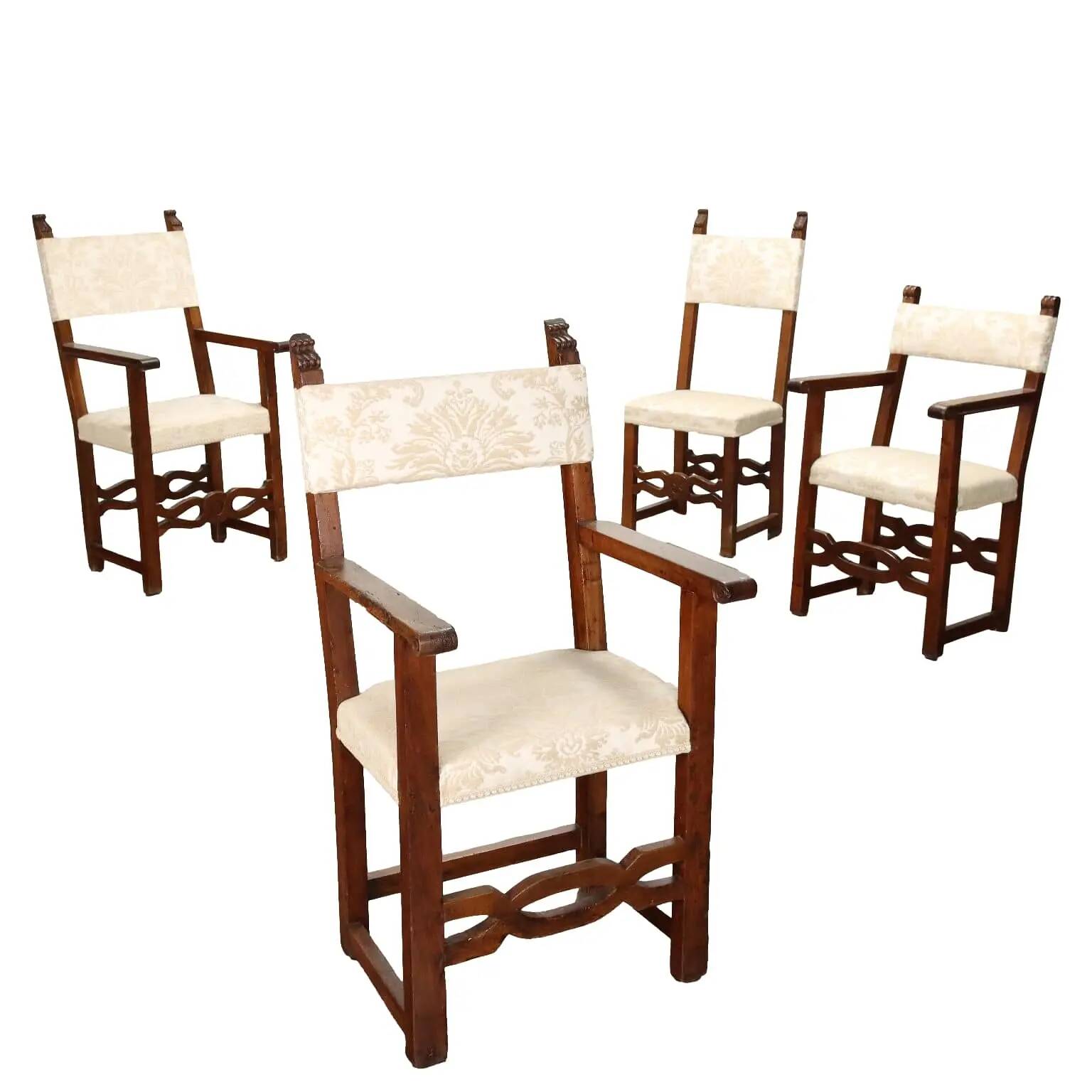 Group of 3 antique armchairs and a walnut chair, Italy, early 19th century.