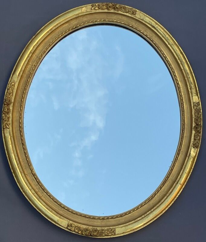 Old oval mirror medallion gilded wood & stucco louis XVI style  49x59cm
