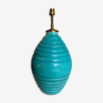 Lampe en céramique bleu turquoise St Clément Art déco XXL