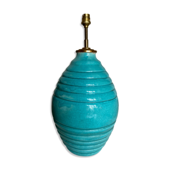 Lampe en céramique bleu turquoise St Clément Art déco XXL