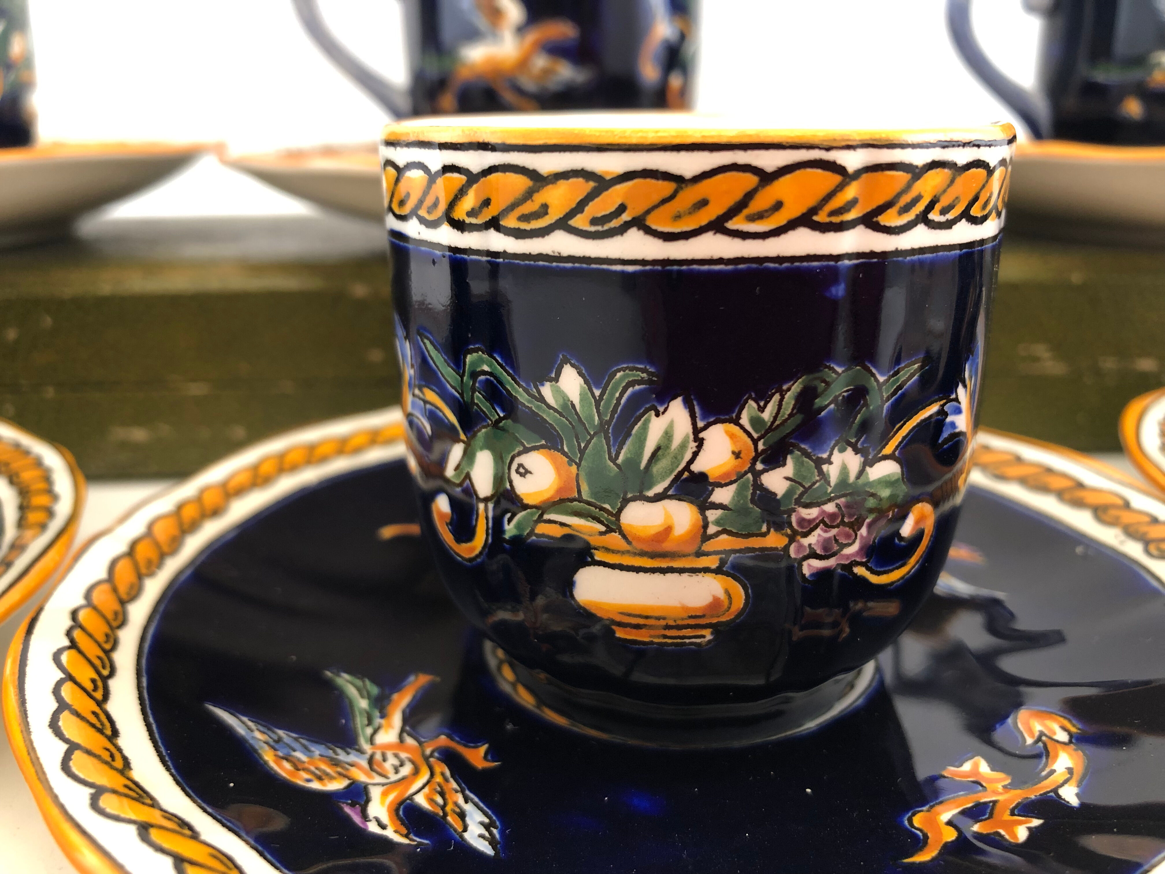 6 tasses café bleu Gien Renaissance