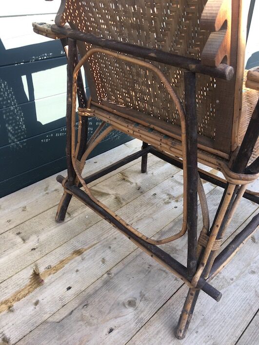Chaise longue osier & rotin 1950