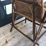 Long wicker and rattan armchair 1950