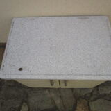 Old storage furniture in sheet metal and enamelled sheet metal