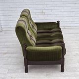 1970s, Scandinavian 2-seater sofa, green furniture velour, beech wood.