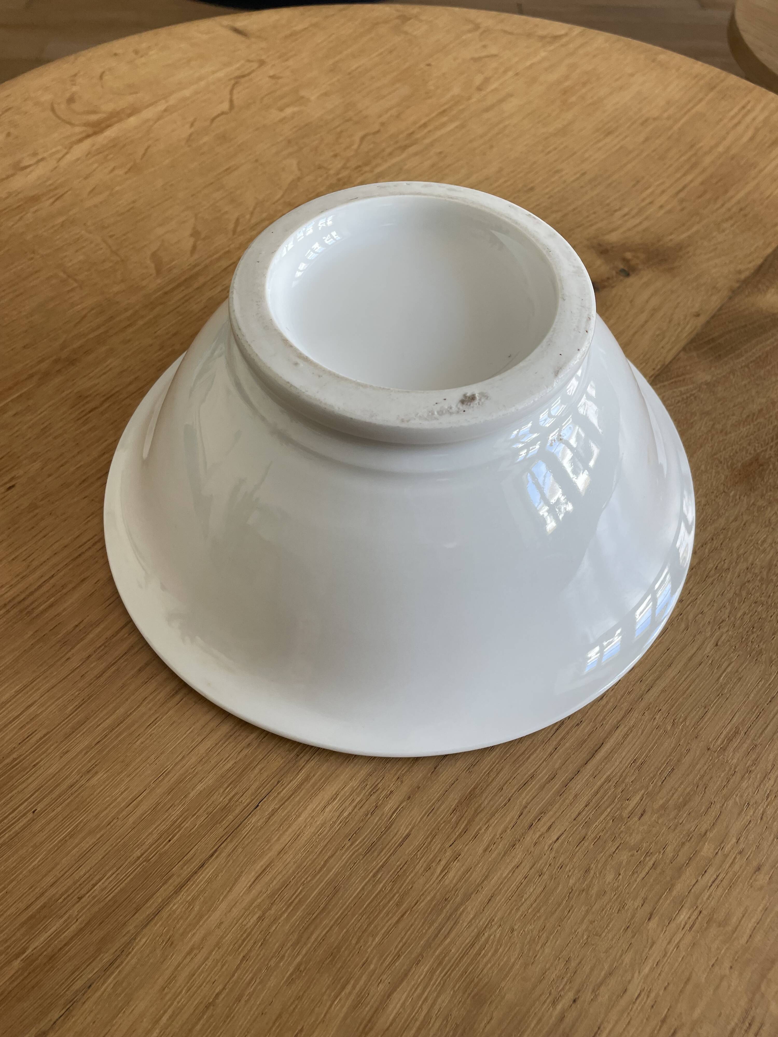 Vintage white salad bowl on pedestal 250701