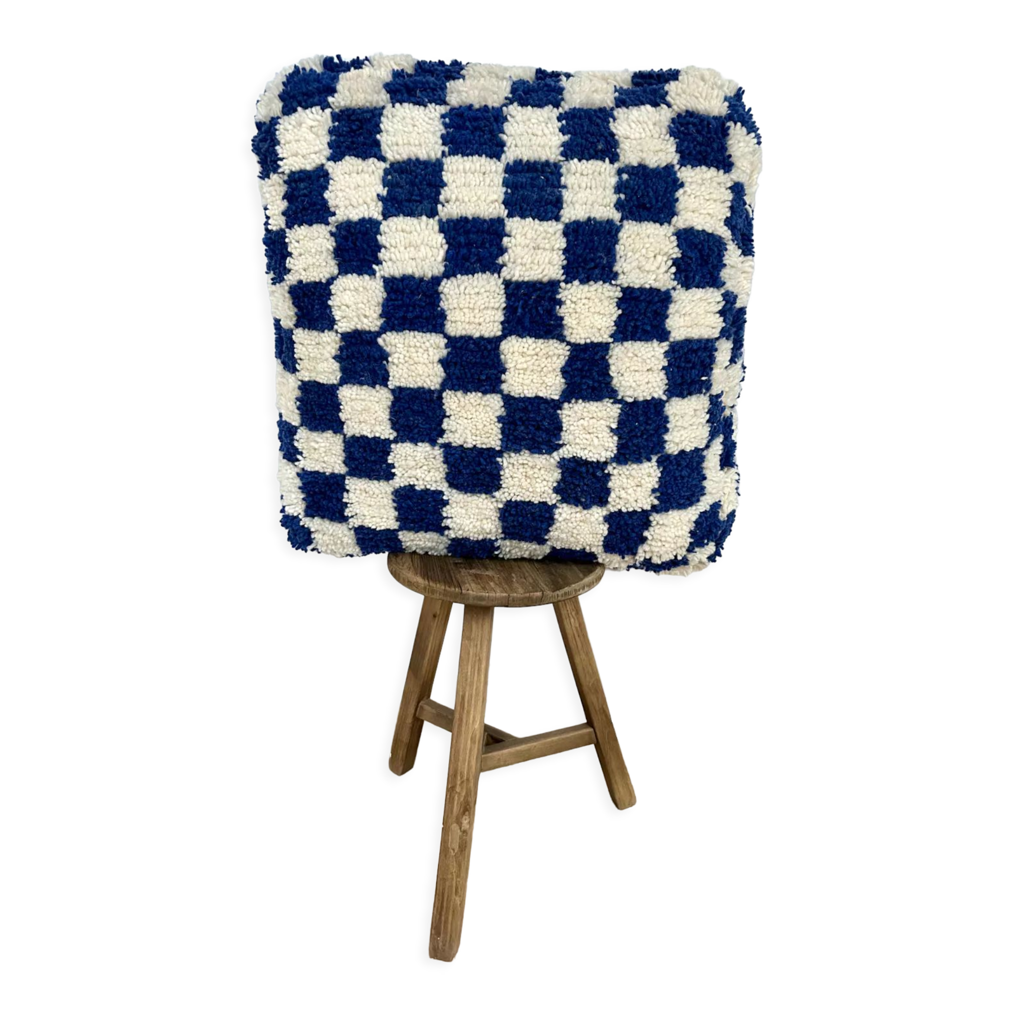 Blue checkered berber pouf