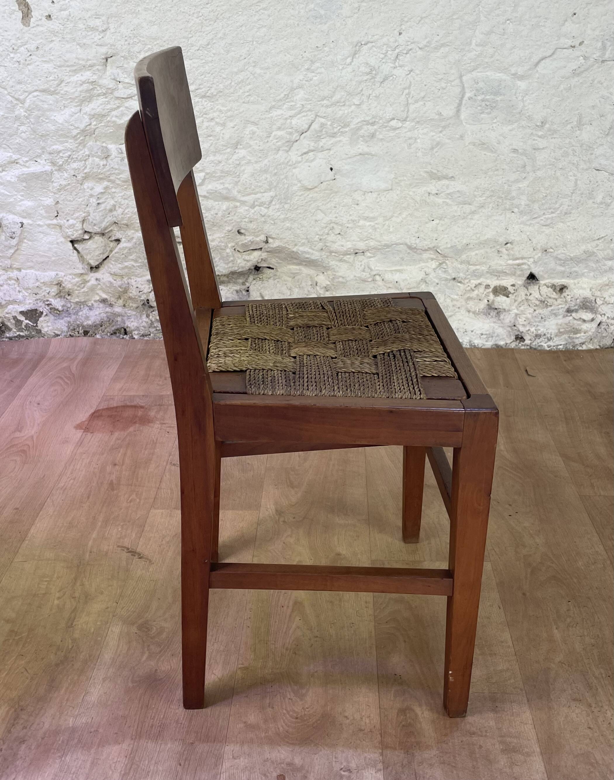 Set of 6 wooden and braided rope chairs