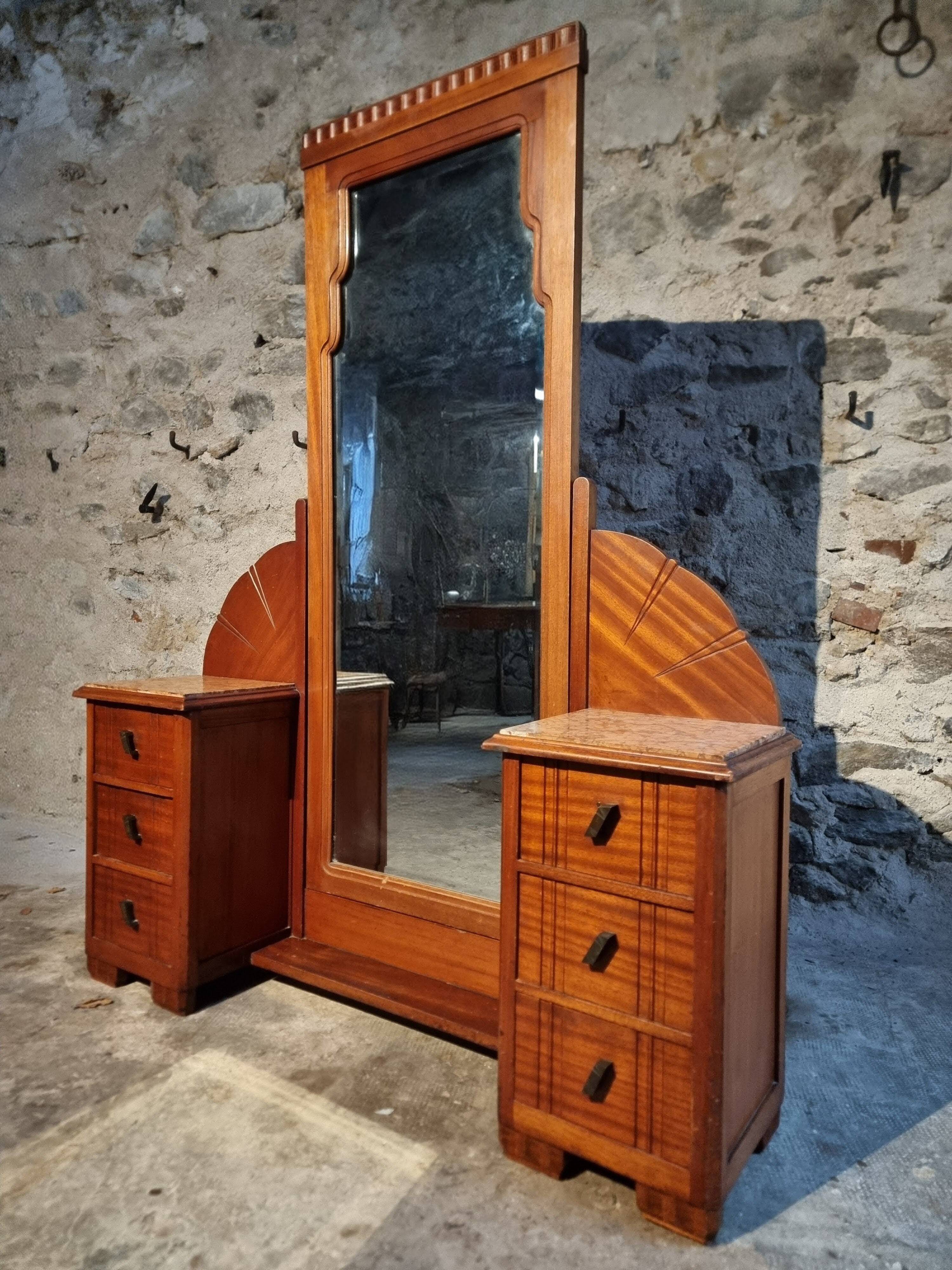 Art Deco mahogany dressing table with bevelled tilting mirror, France, 1920s–1930s.