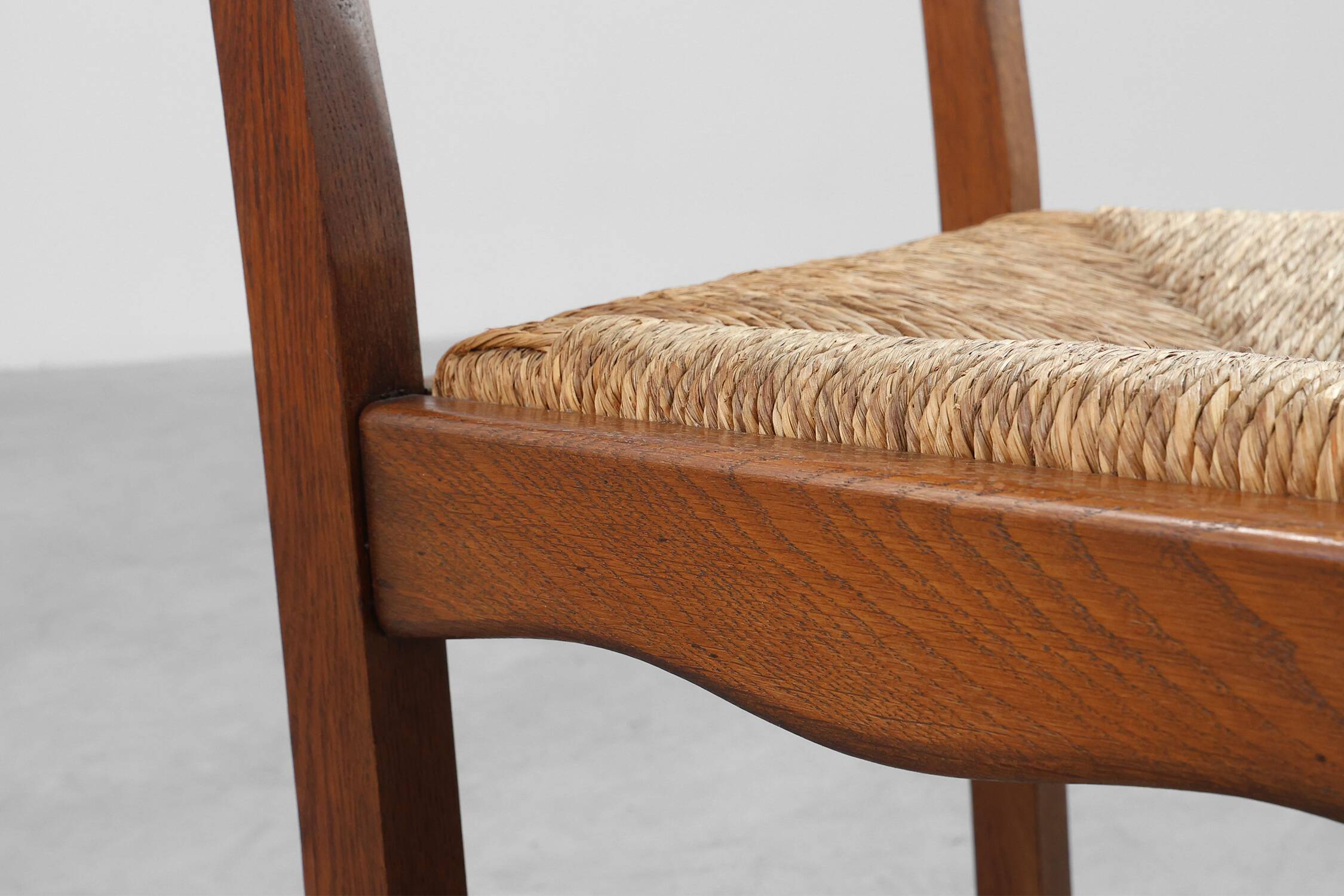 1960s Belgian Mid-Century Chair in Oak and Wicker, Brutalist Style
