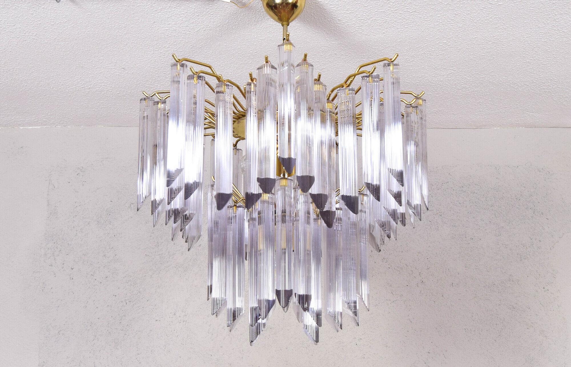 Mid century italian modern triedri murano glass venini chandelier