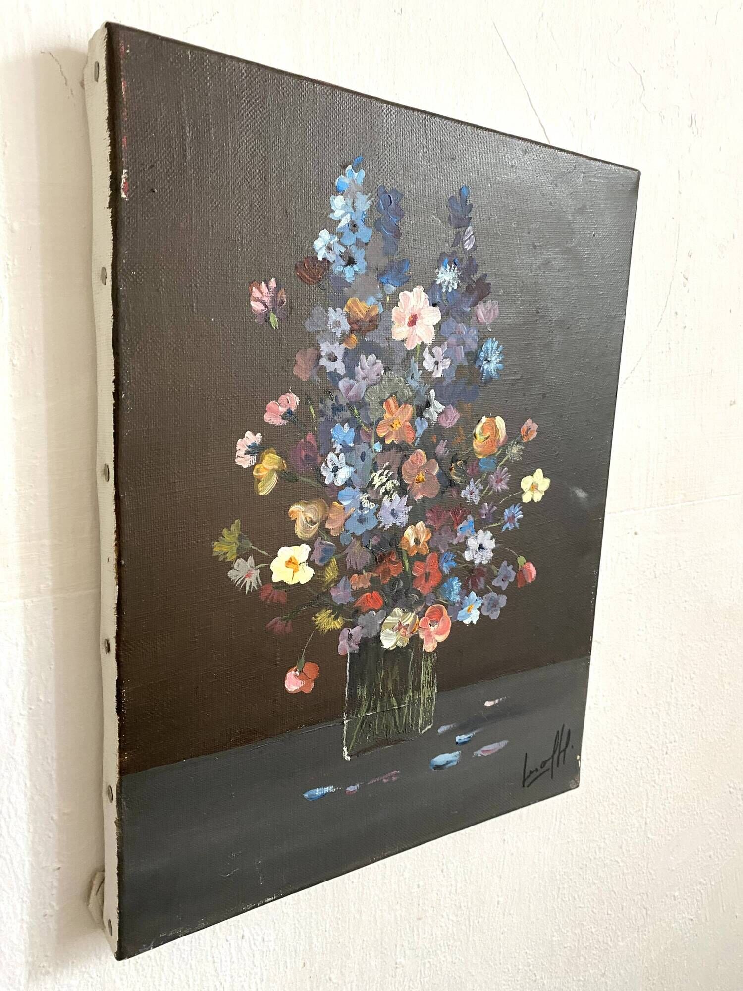 Painting on canvas bouquet of flowers signed 35 X27