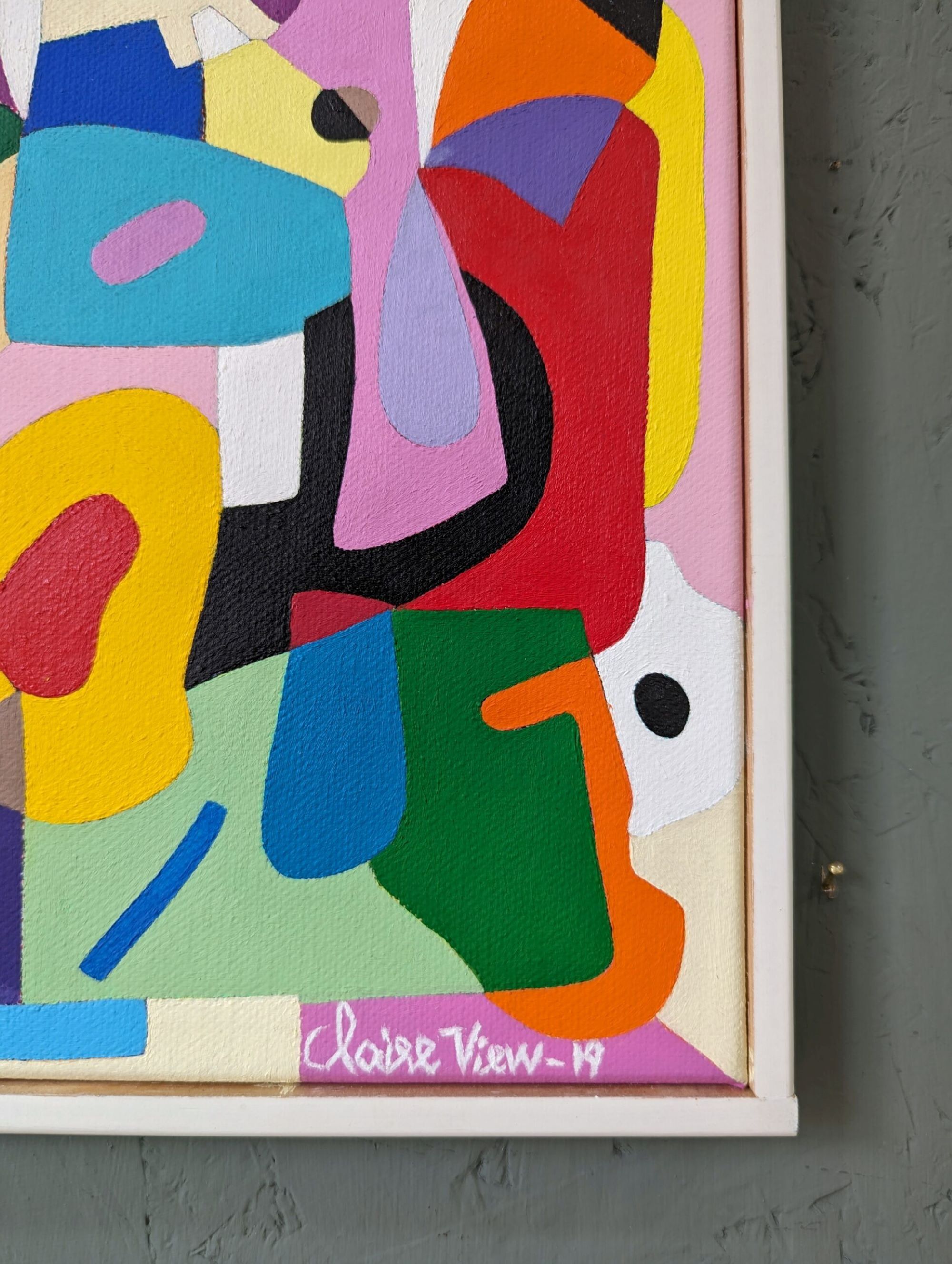 Contemporary Abstract Swedish "The Peach", Small Geometric Abstract Acrylic Painting, 2019