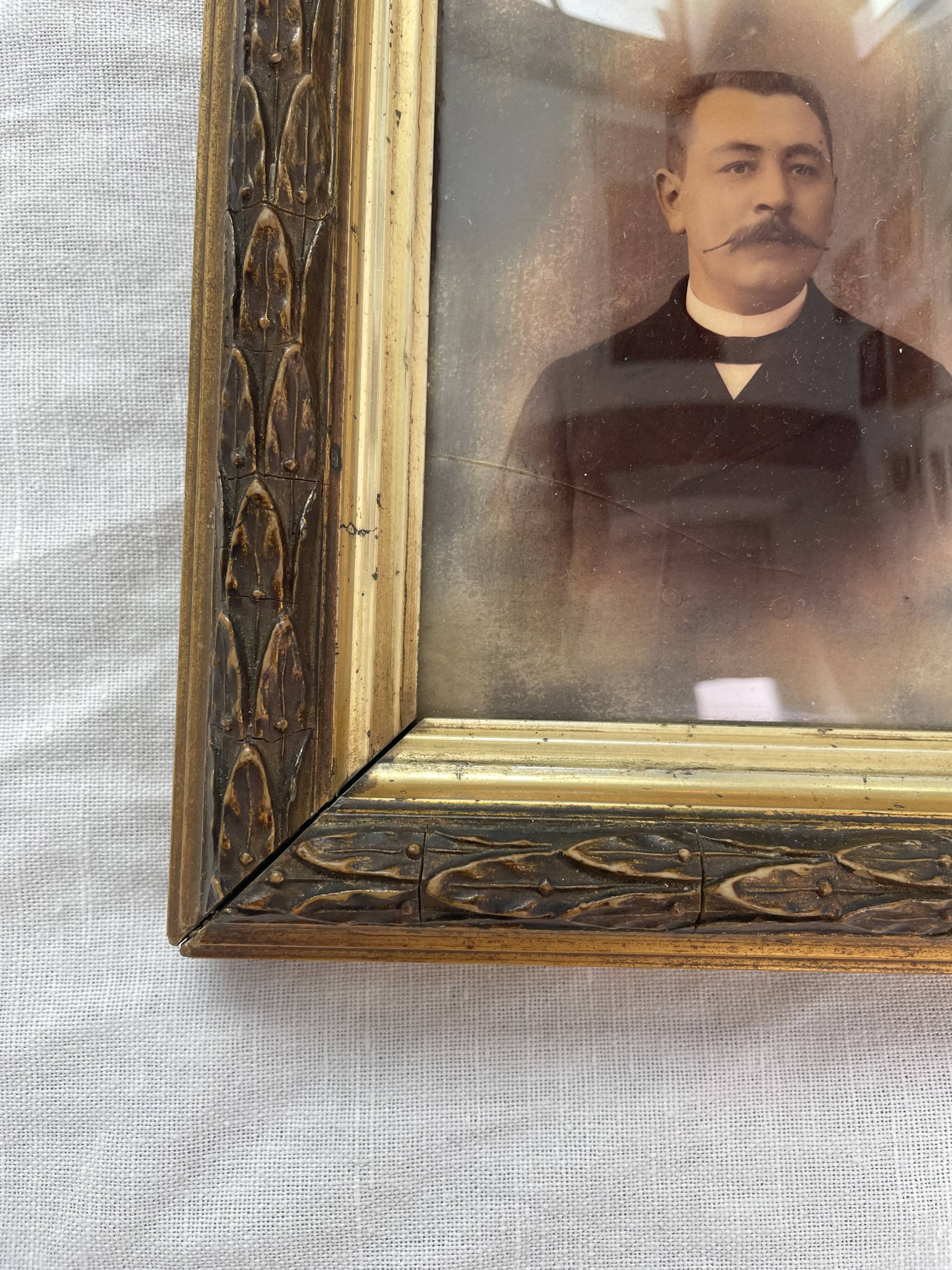 Portrait, photograph, ambrotype, hand painted, 19th century, signed EV, dated 1881, curved glass