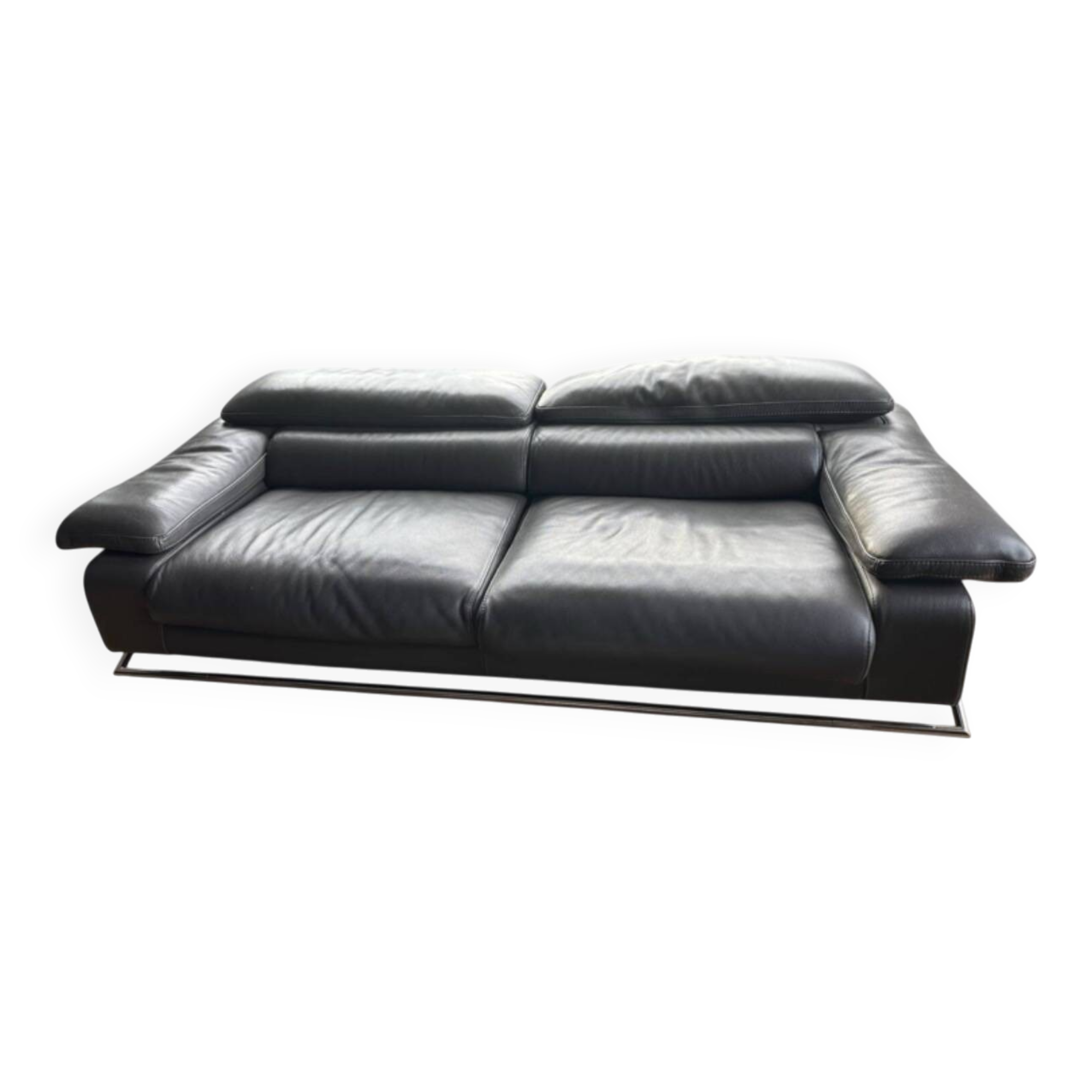 3-seater sofa TARMAC – Roche Bobois Grey leather Alpilles – Design