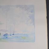 French School 20th Century D Martine: Sailboats on the sea, Signed watercolor