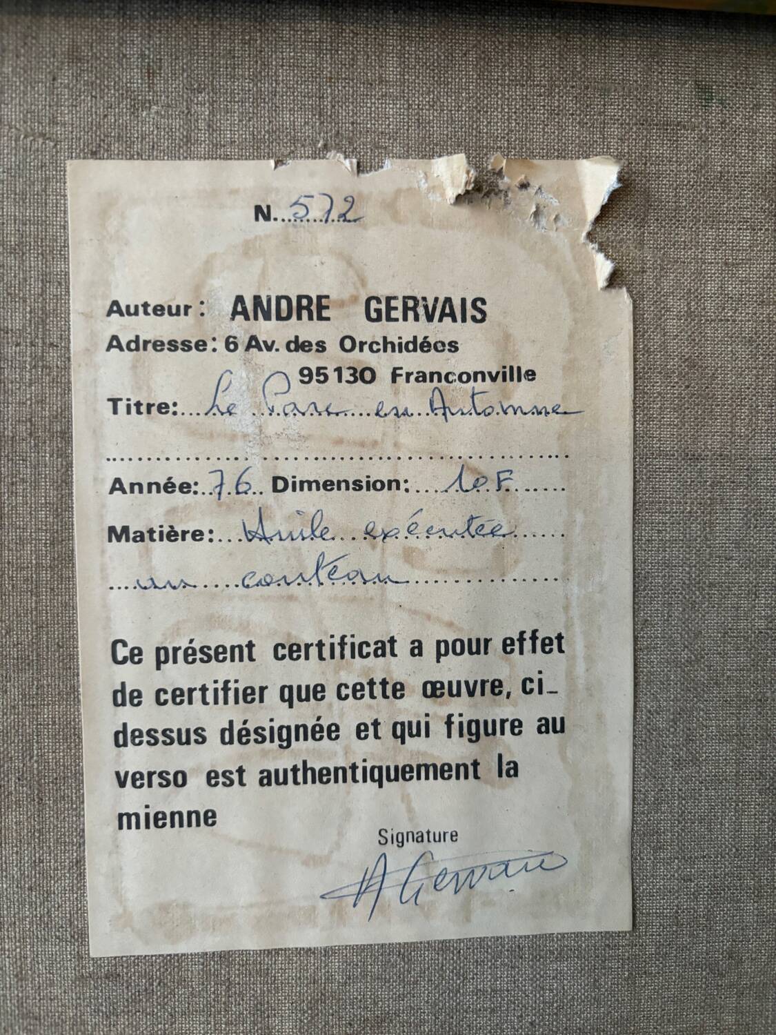 Paysage signé André Gervais de 1976