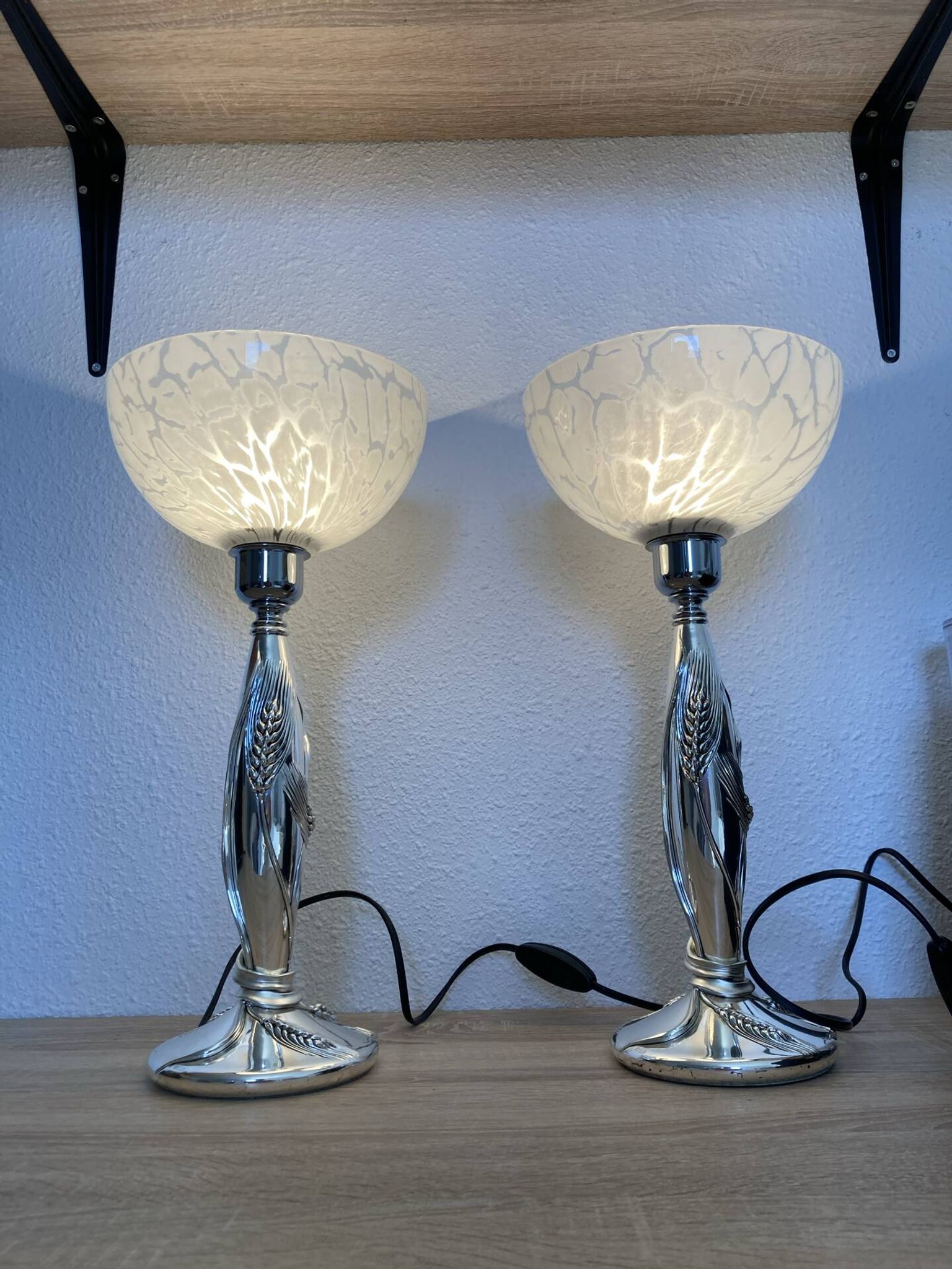 Paire de lampe argentée de Marcello gorgio abat jour murano