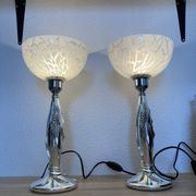 Paire de lampe argentée de Marcello gorgio abat jour murano