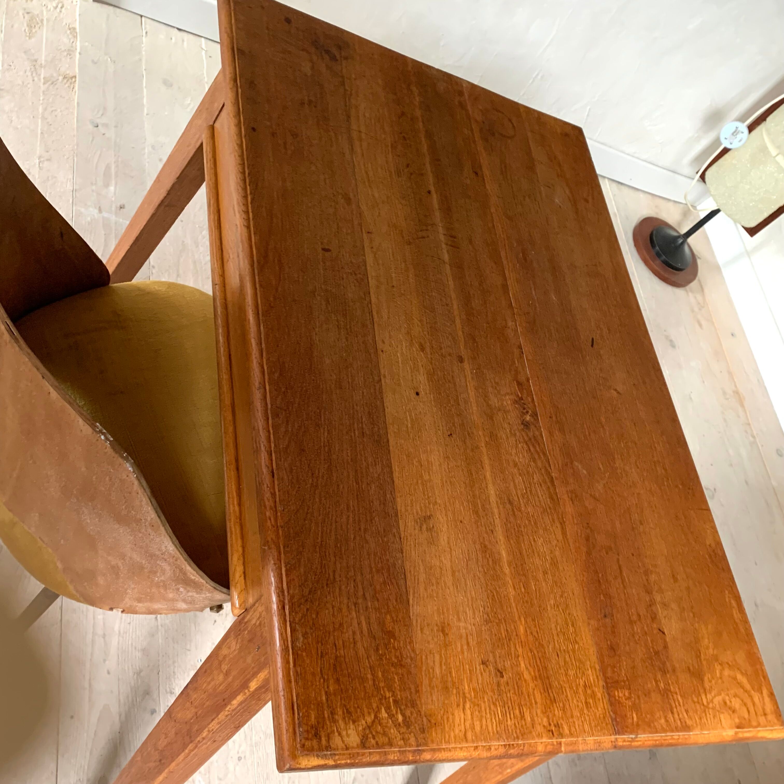 Vintage oak desk foot compass