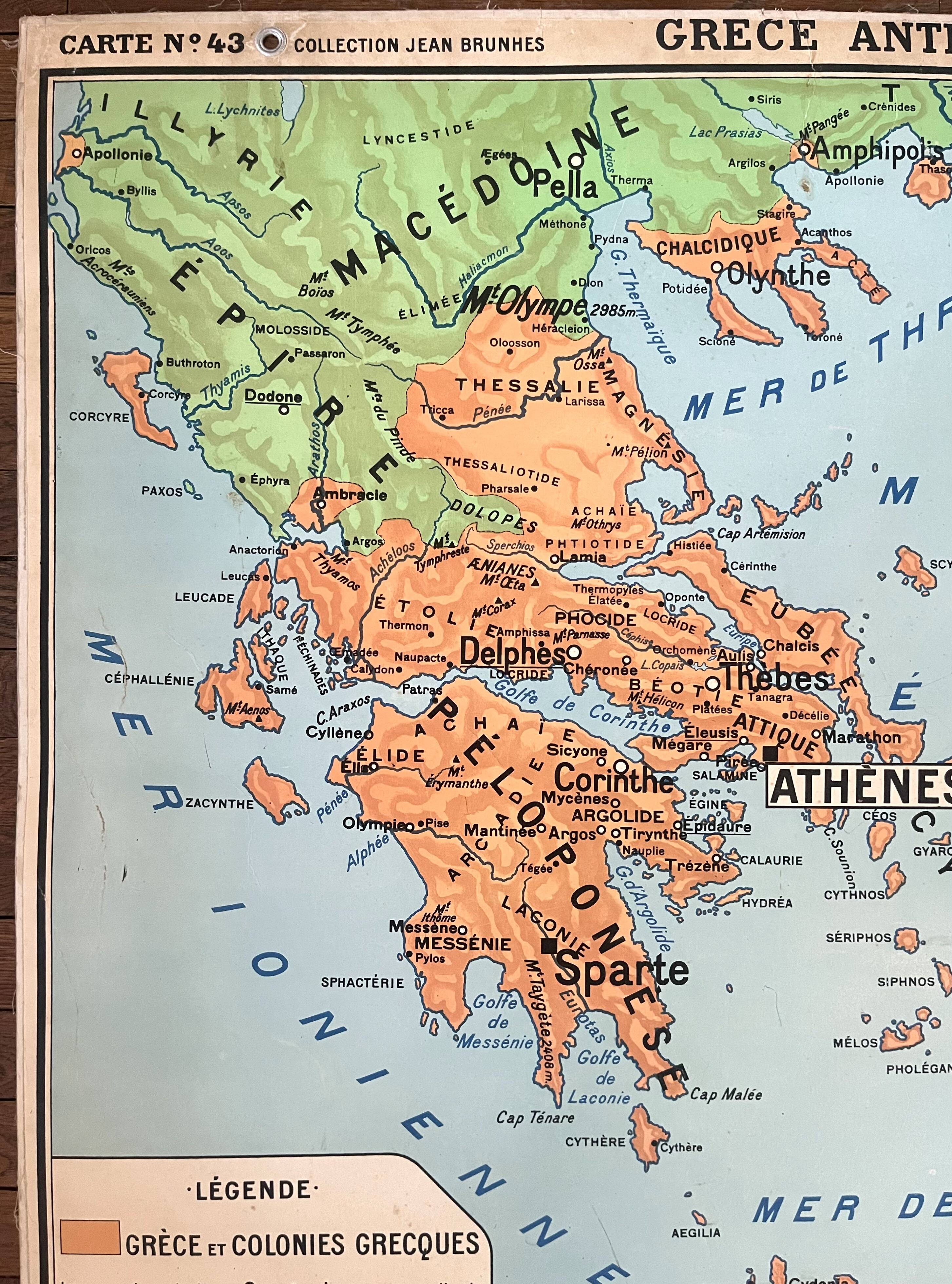 Old school map Hatier Brunhes 43, 1940 - Greece and ancient Italy