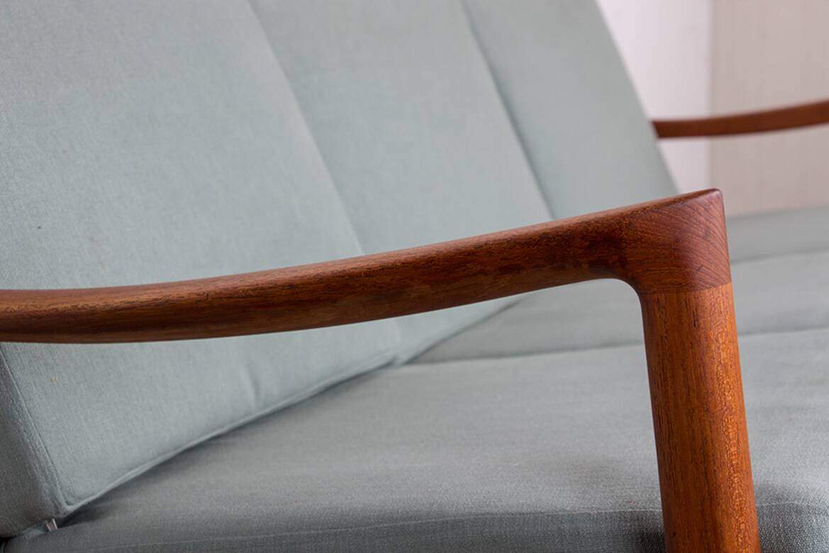 Danish 3-seater sofa in teak and new fabric, Senator model Ole Wanscher, France & Son.