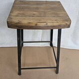 Old workshop stool in wood + wrought iron
